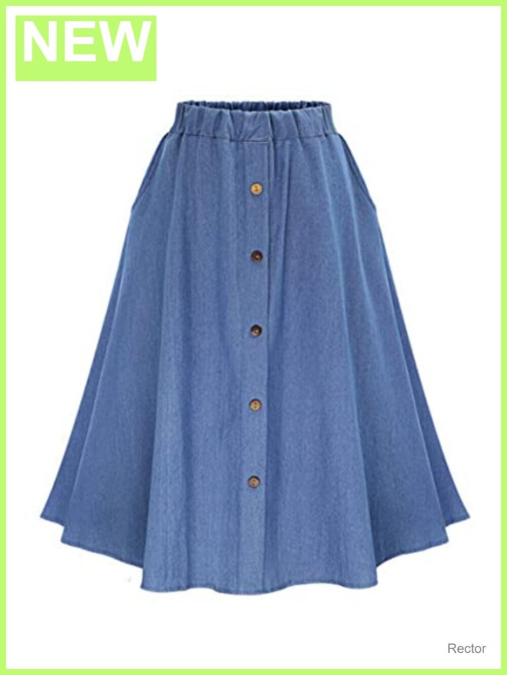 High Waist Button Front A-Line Flowy Midi Denim Skirt
